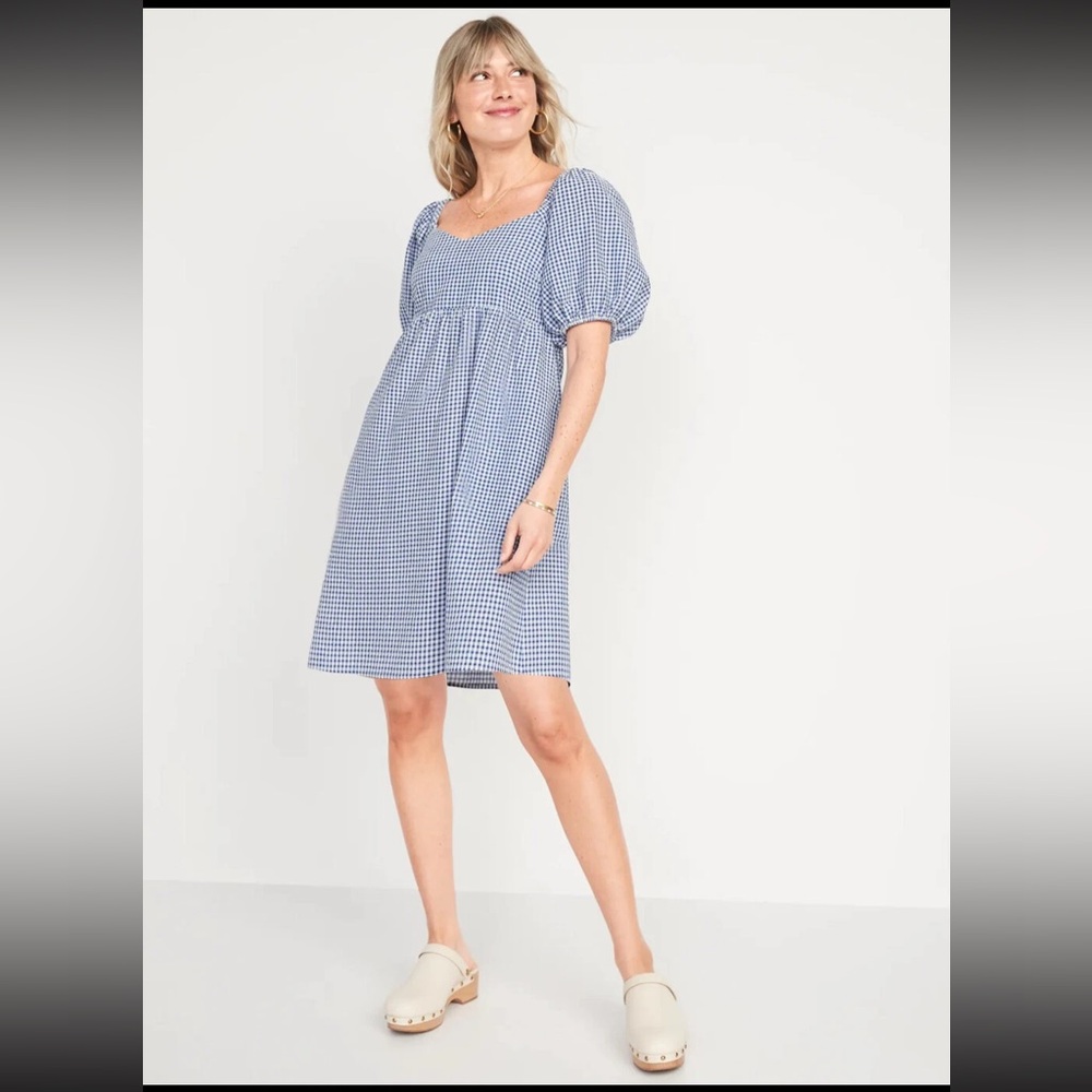 NWT Old Navy Women's Fit & Flare Puff-Sleeve Seersucker All-Day Mini Dress